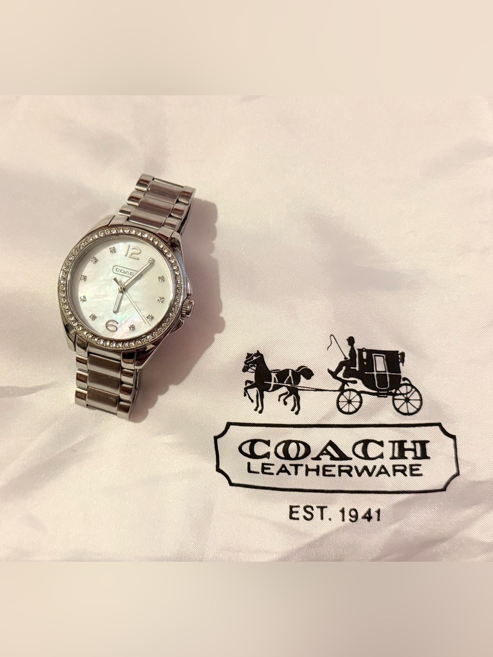 Vintage Coach Silver Watch With Rhinestones